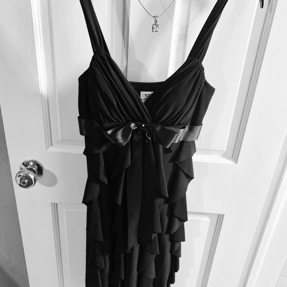 Cache Black Ruffle Bow Front Midi Evening Dress - Picture 4 of 8